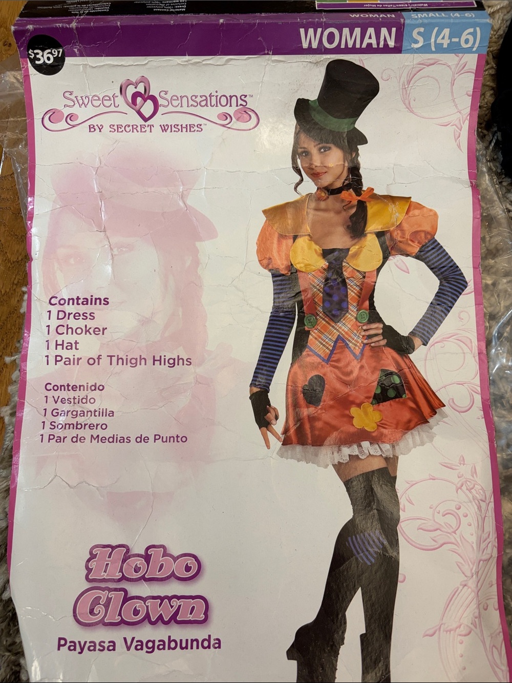 Women’s Colorful Hobo Clown Halloween Costume size Small 4-6